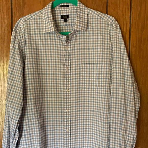 J Crew Ludlow 120’s 2 Ply Blue/Tan Check LS SZ L